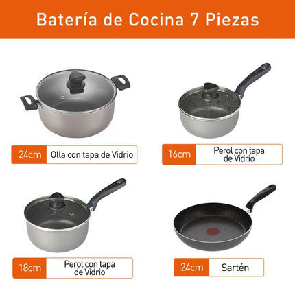 Batería de Cocina Imusa Talent Antiadherente 7 Piezas - Gris