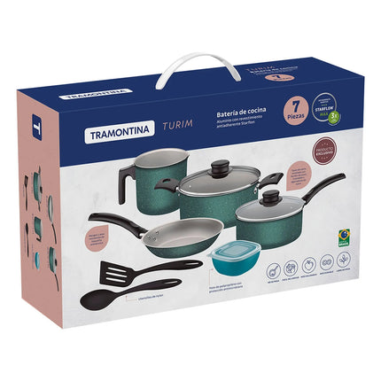 Batería de Cocina Tramontina Turim Antiadherente - 7 Piezas Turquesa