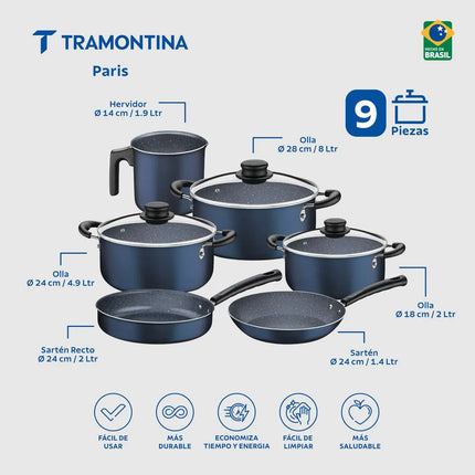 Juego de Ollas Tramontina Paris Antiadherente Azul de 9 Piezas