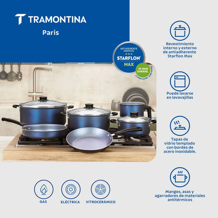 Juego de Ollas Tramontina Paris Antiadherente Azul de 9 Piezas