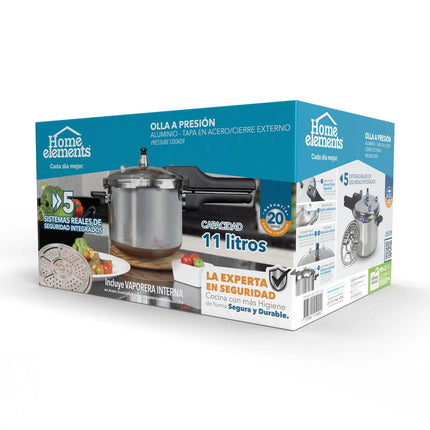 Olla a Presión Home Elements 11 Litros Aluminio con Tapa en Acero Inoxidable