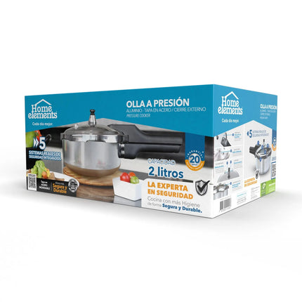 Olla a Presión Home Elements 2 Litros Aluminio con Tapa en Acero Inoxidable