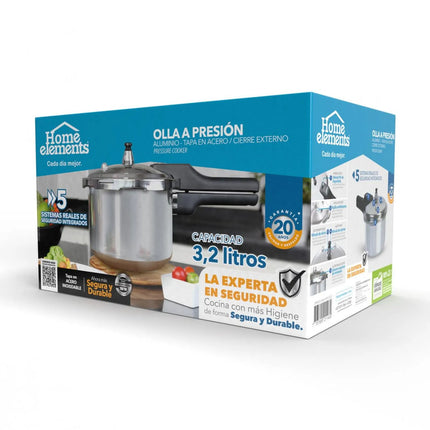 Olla a Presión Home Elements 3.2 Litros Aluminio con Tapa en Acero Inoxidable