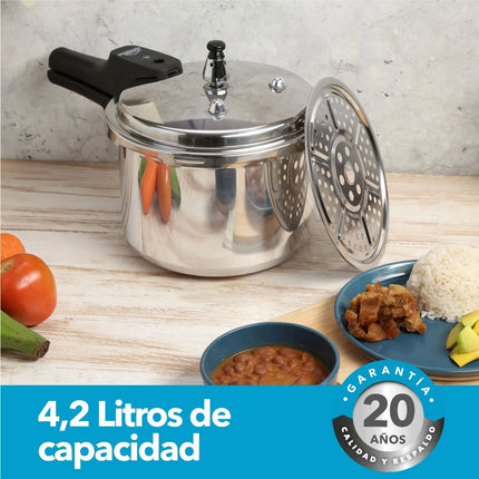 Olla a Presión Home Elements 4.2 Litros Aluminio con Tapa en Acero Inoxidable