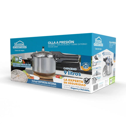 Olla a Presión Home Elements 9 Litros Aluminio con Tapa en Acero Inoxidable