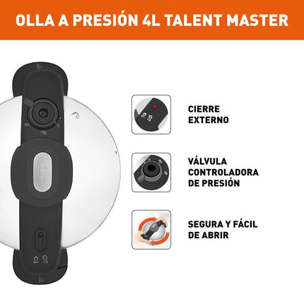 Olla a Presión Imusa Talent Master Cierre Externo 4 Litros - Acero Inoxidable